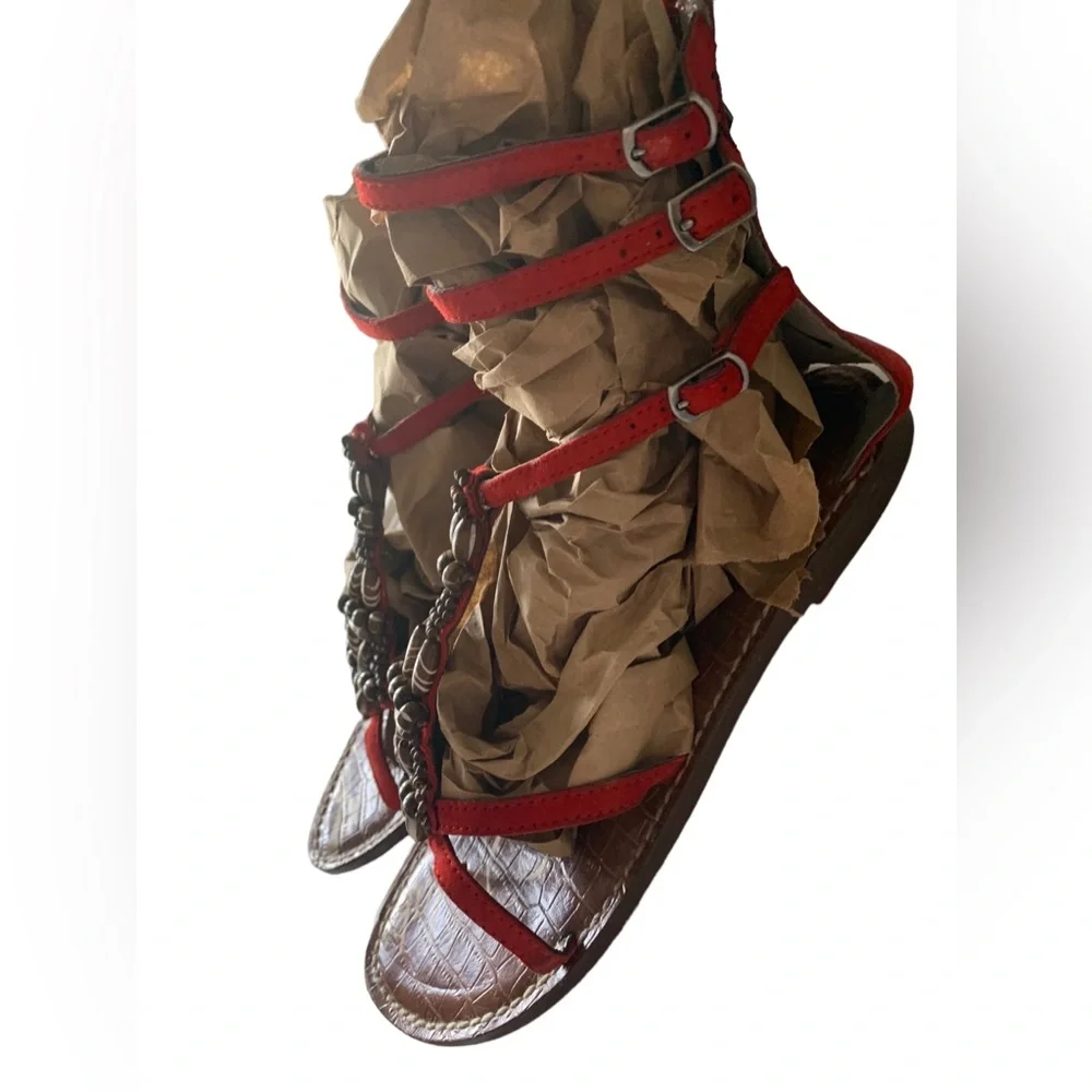 Sam Edelman Giada Beaded Leather Sandals Gladiator Zippered Back Women’s Shoes - Picture 6 of 11